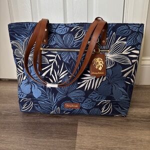 Tommy Bahama Palm Beach Navy Blue Embroidered Tote Bag Tropical Print